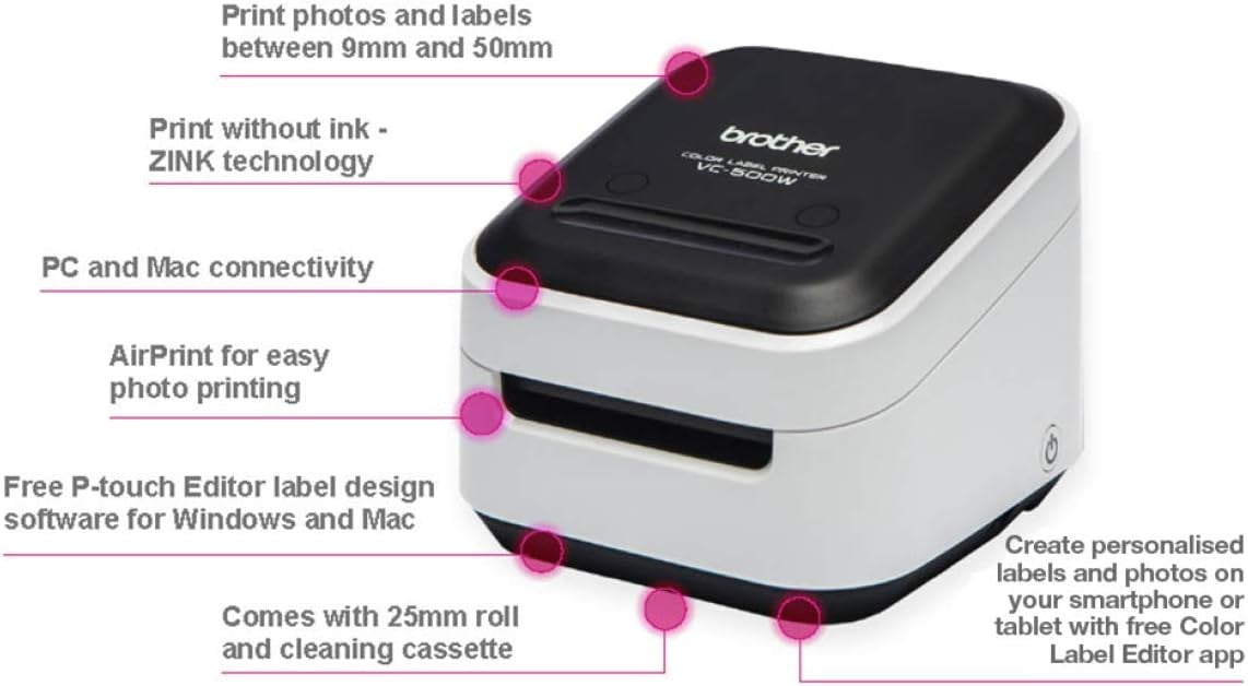 Inkless Colour Label Printer Wireless Thermal Sticker Maker Desktop Craft