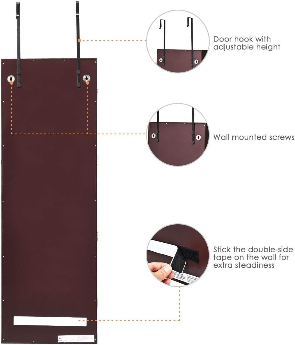 Wall Mount Jewelry Armoire LED Full Length Mirror Lockable Storage Brown