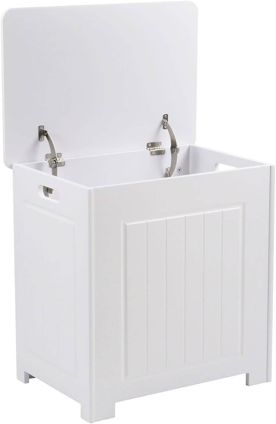 Bathroom Laundry Cabinet Wooden Storage Chest Bin Unit Compact White