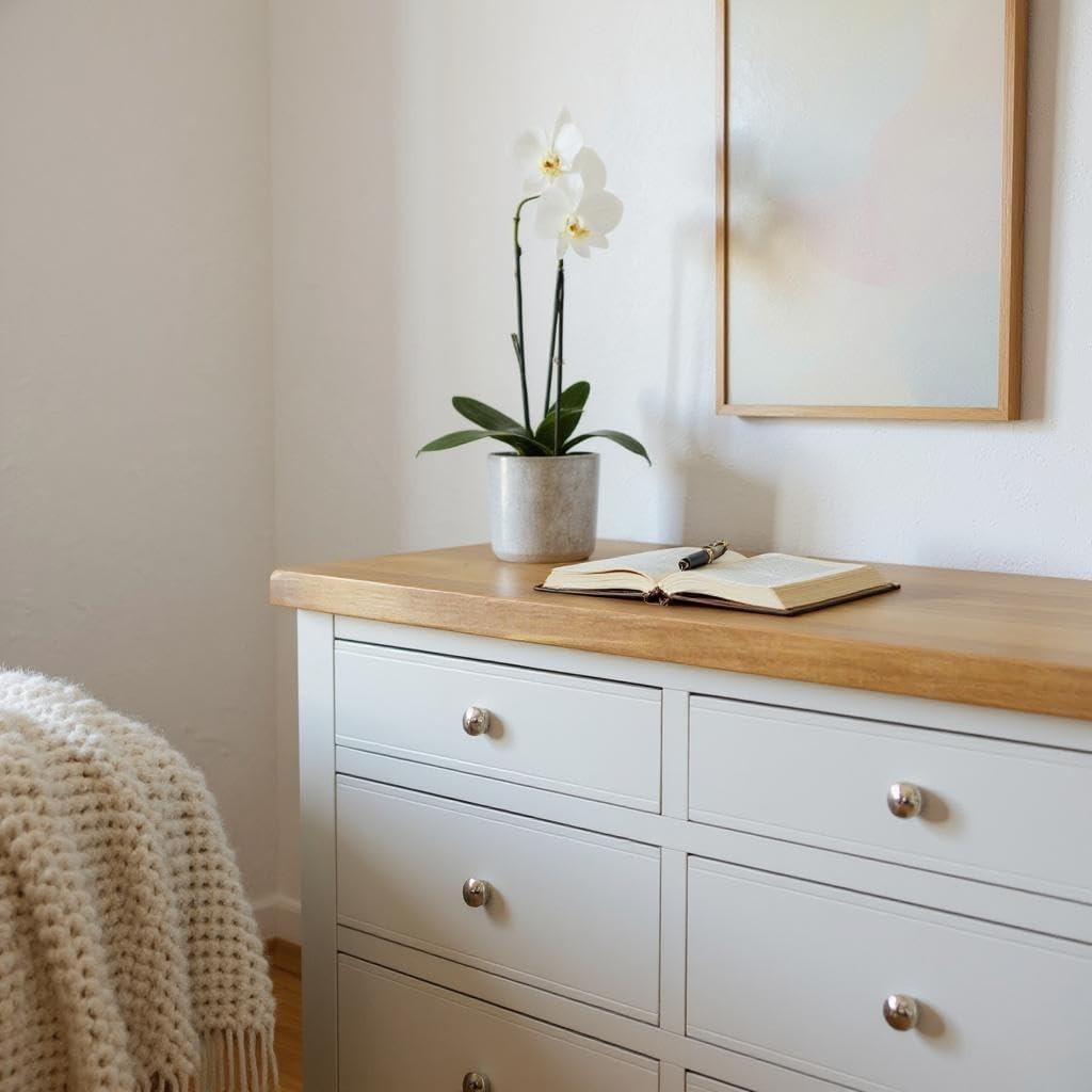 6 Drawer Chest Grey Wood Storage Unit Oak Top Dresser Bedroom Organiser