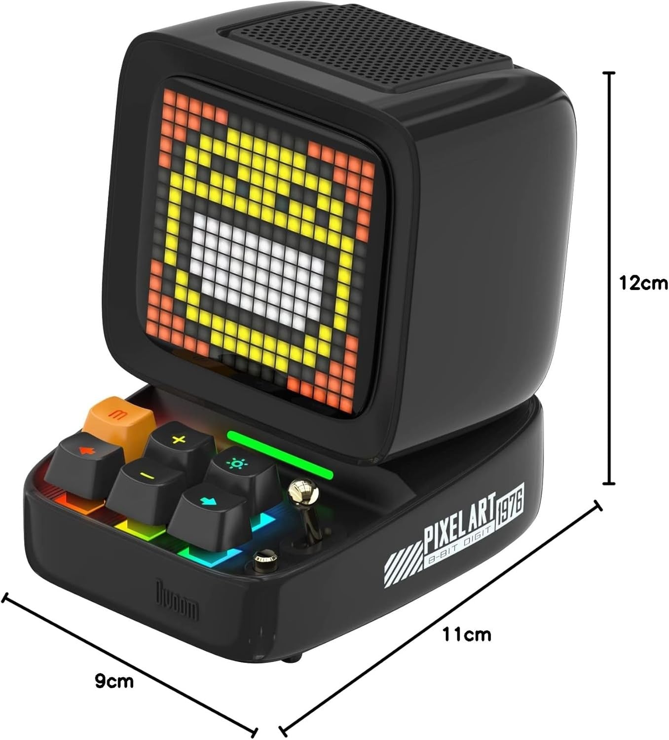 Retro Pixel Art Bluetooth Speaker Alarm Clock RGB LED Screen Black Cube