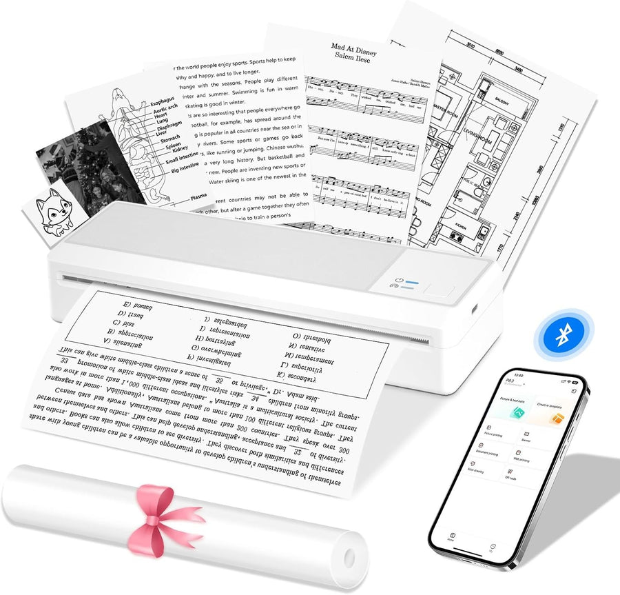 Portable Thermal Printer Bluetooth Inkless Wireless