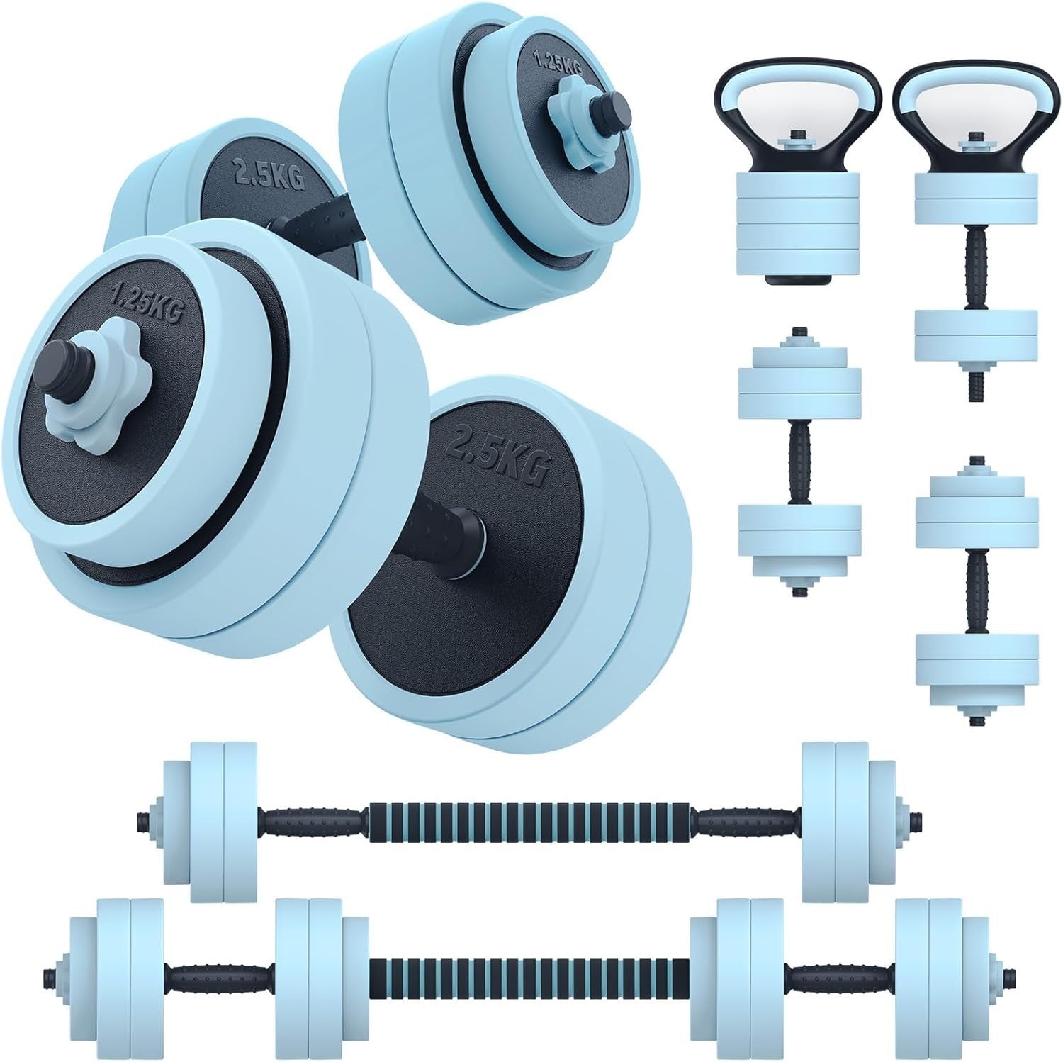 20kg Adjustable Weight Set 4-in-1 Dumbbell Barbell Kettlebell Home Gym