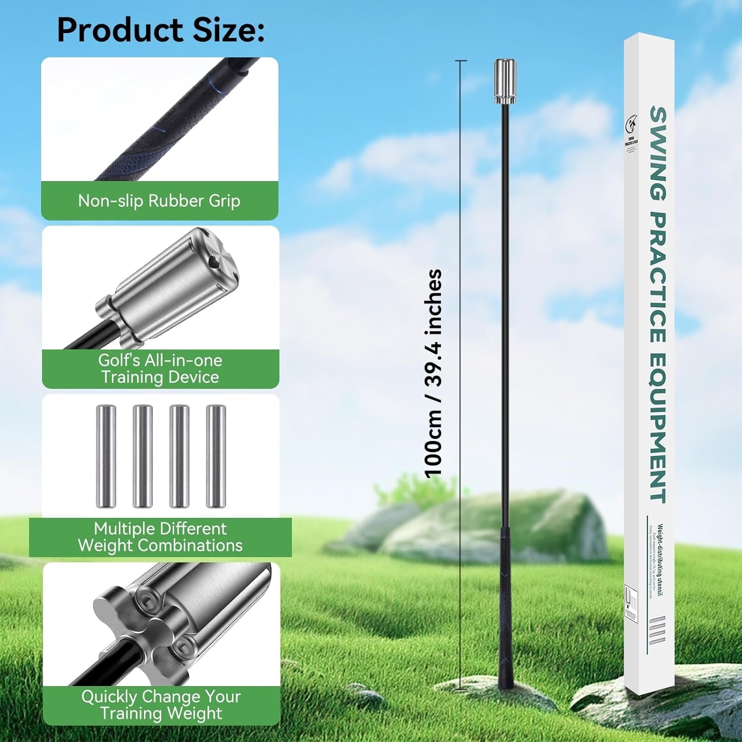 Weighted Golf Swing Trainer Stick Adjustable Speed Warm Up Aid