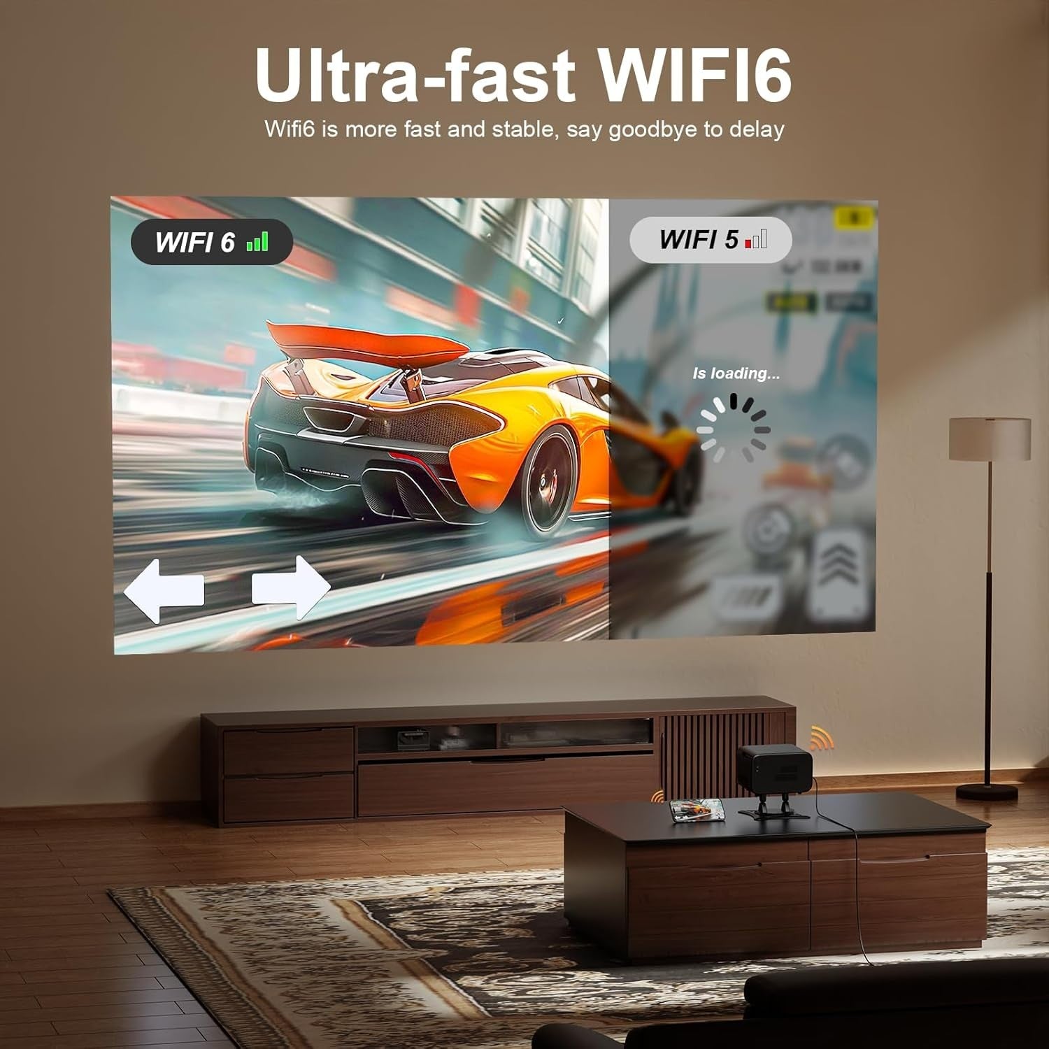 1080P Smart Mini Projector WiFi 6 Bluetooth Netflix Auto Focus 210°