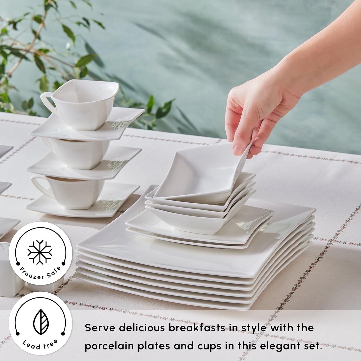 32 Piece White Porcelain Dinnerware Set Plates Cups Bowls Modern Tableware