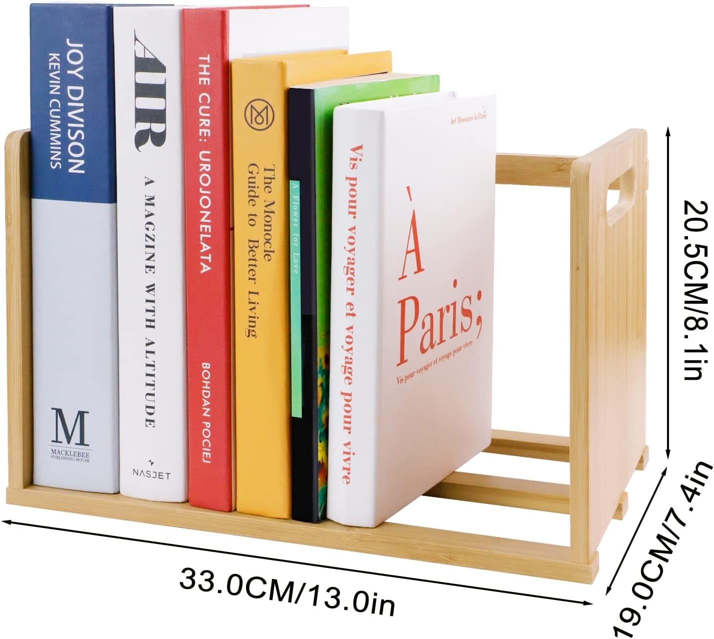 Portable Bamboo Desktop Bookshelf with Handles, Water-Resistant Small Bookcase
