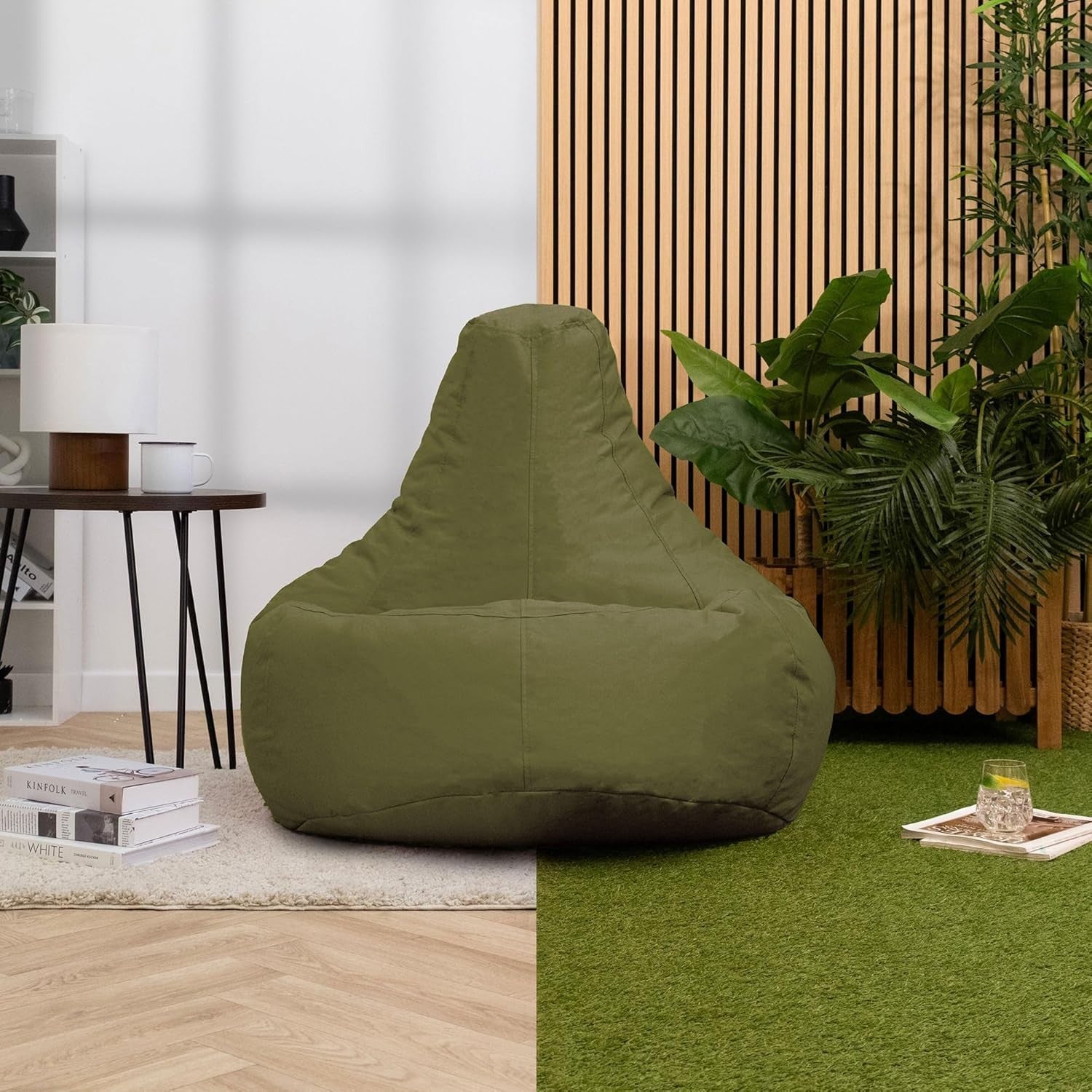 Outdoor Recliner Bean Bag Chair Khaki Green Water Resistant Gaming Seat