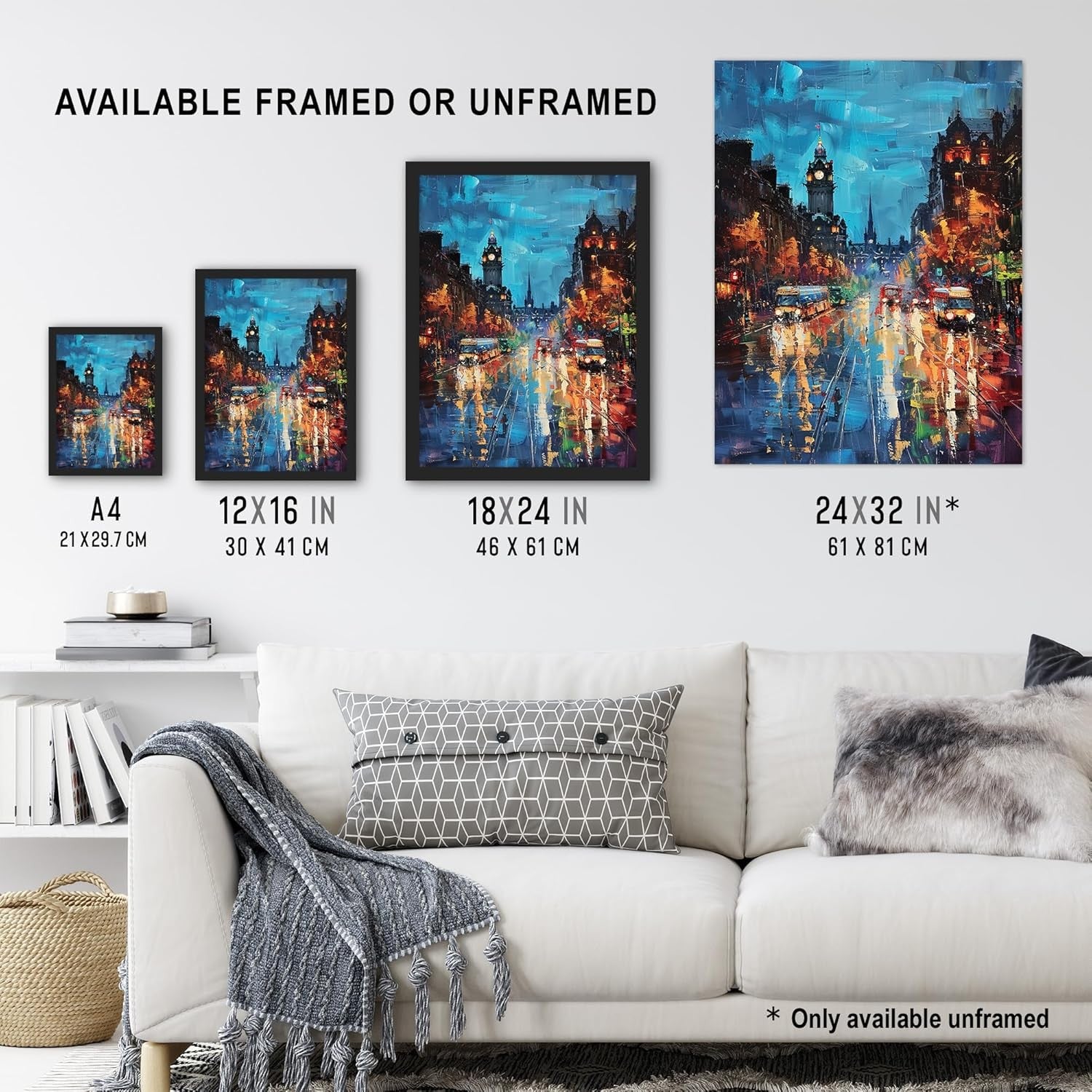 Edinburgh Princes Street Framed Wall Art Print A4 Cityscape Decor