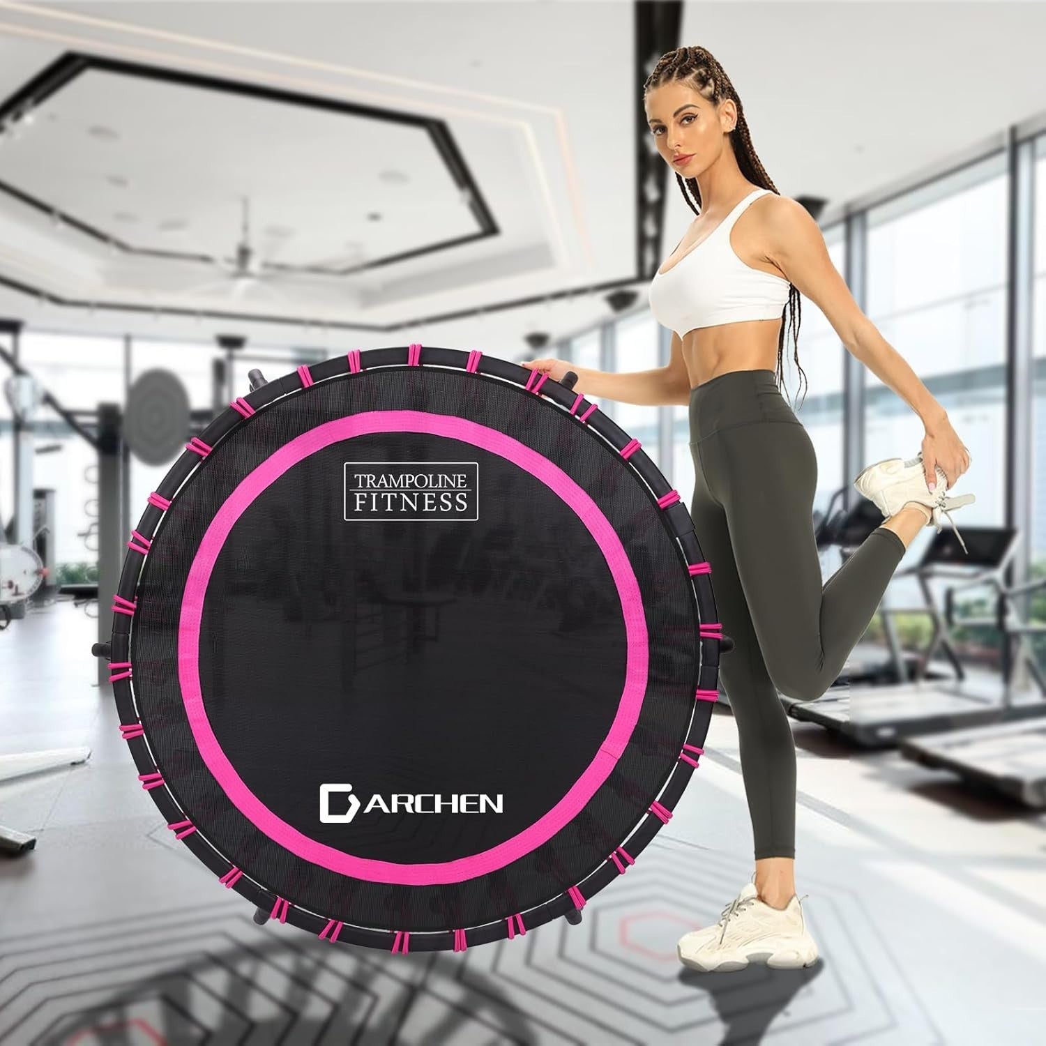 Adult Indoor Fitness Trampoline 150KG Quiet Bungee Rebounder 100cm