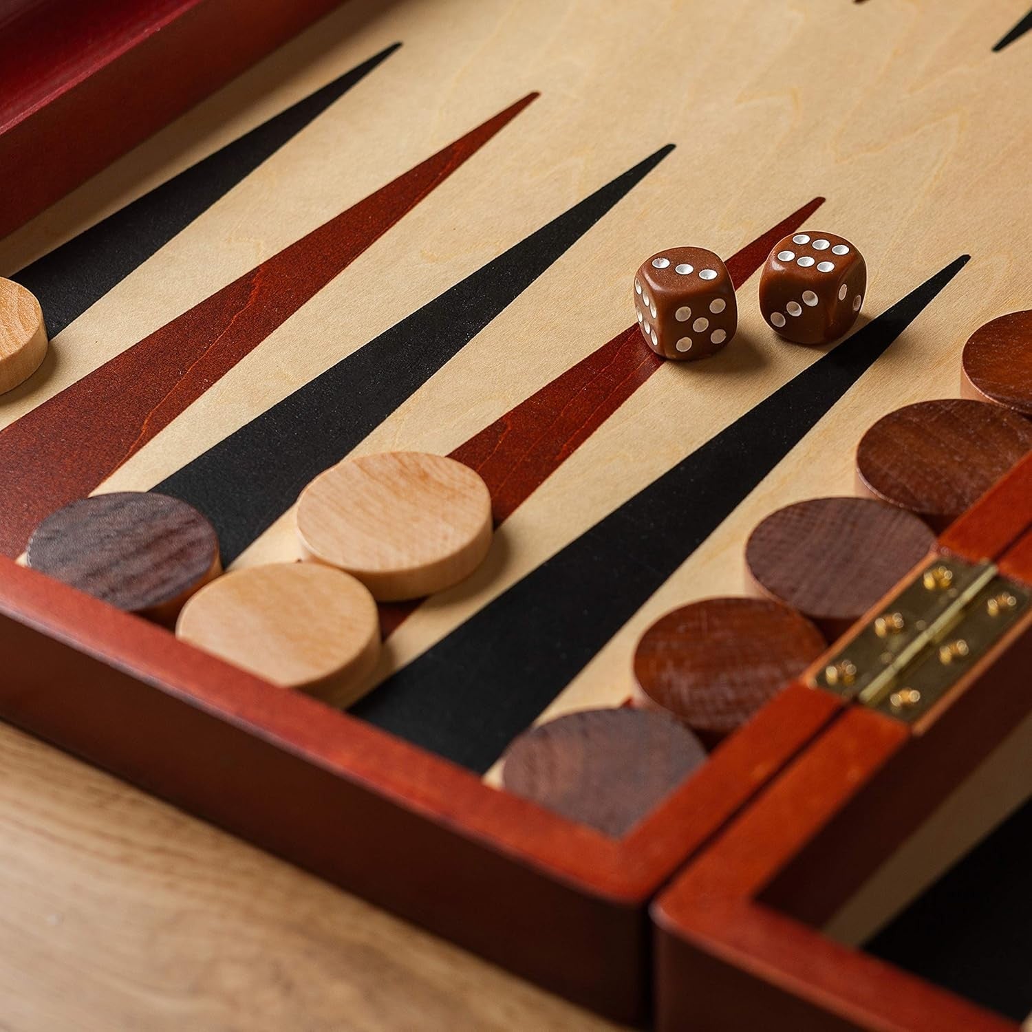 Large Wooden Backgammon Set 57x48cm Folding Board with Dice Cups Case
