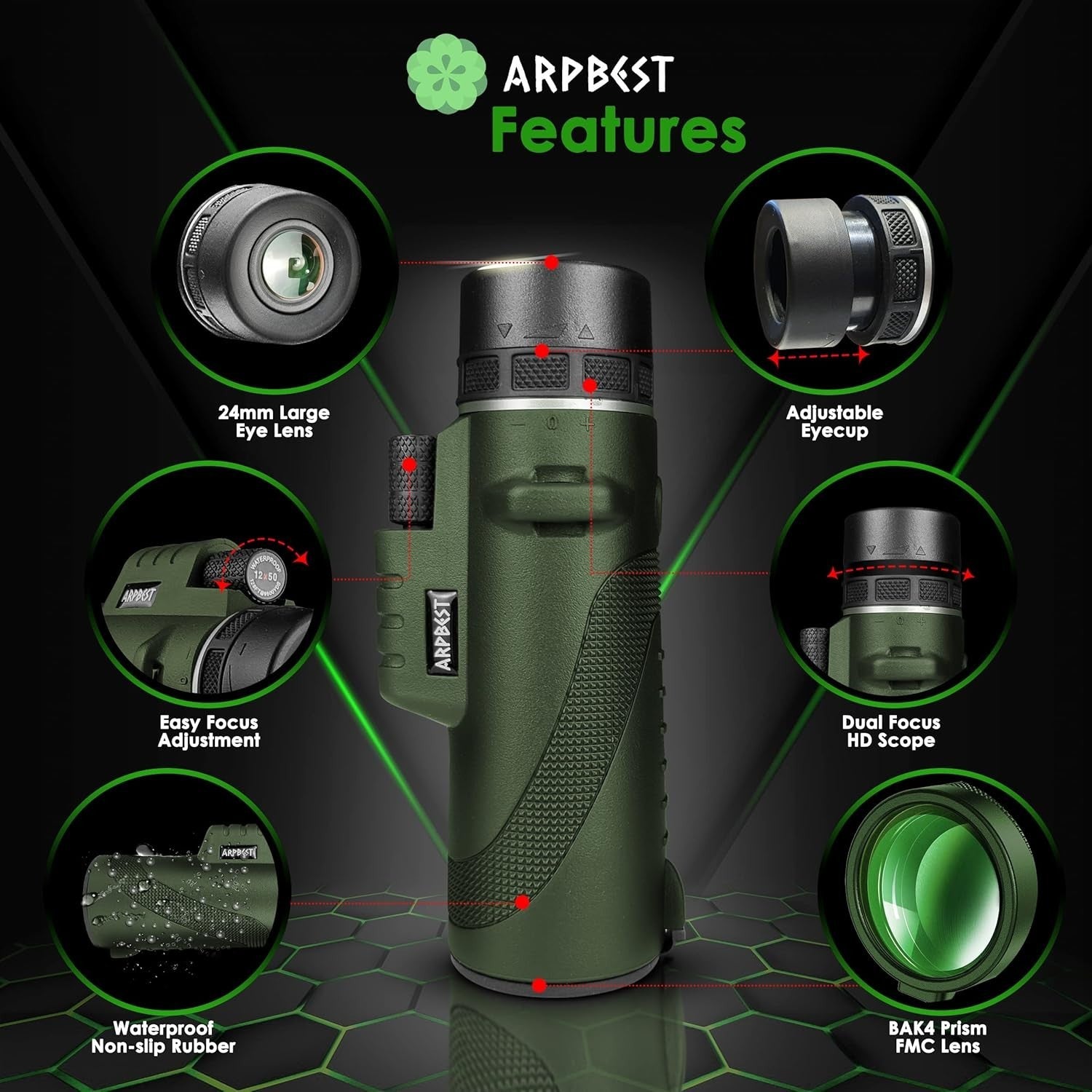 12X50 High Power Monocular FMC BAK4 HD Lens w/ Tripod & Phone Holder