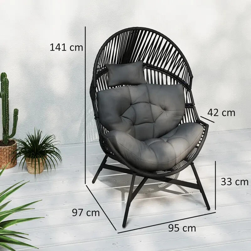 Outdoor Rattan Egg Chair with Cushion Headrest Patio Garden Lounge Seat