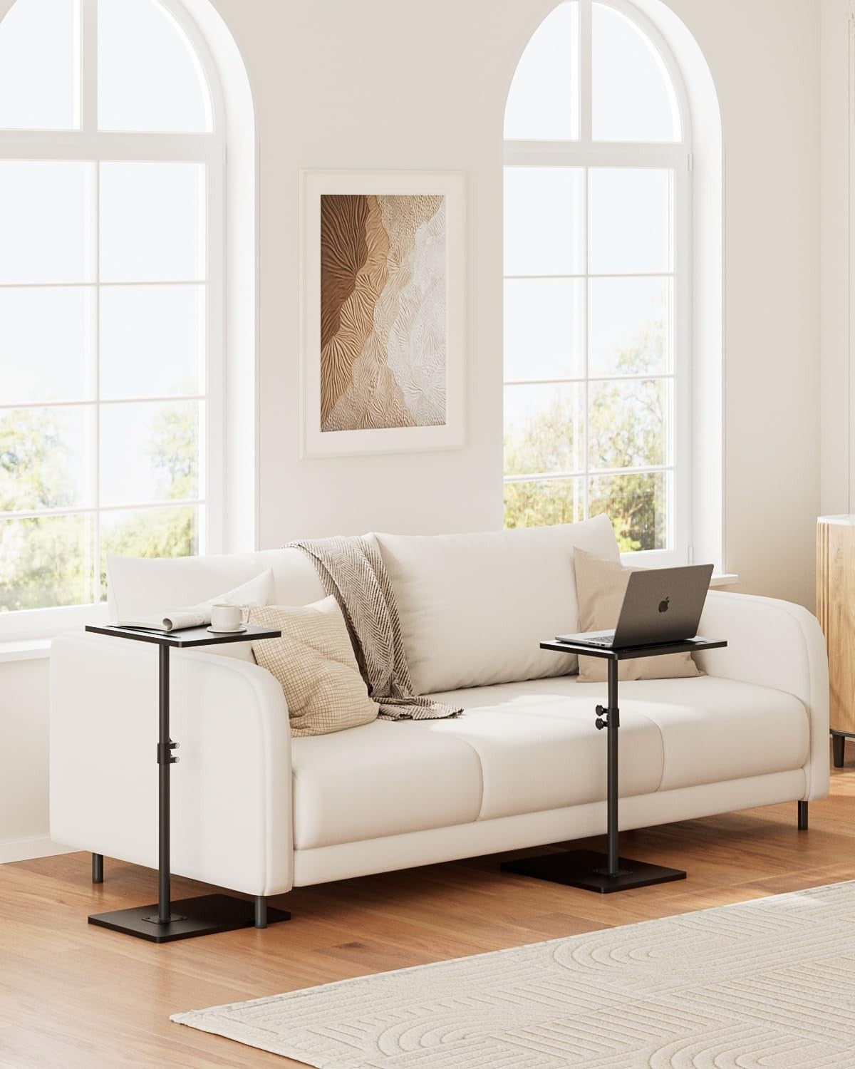 Adjustable C-Shaped Swivel Side Table 40x30x(45-81)cm Black Coffee Tray