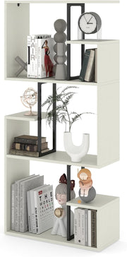White 3-Tier Slim Bookcase Room Divider, Asymmetric Display Storage Shelf