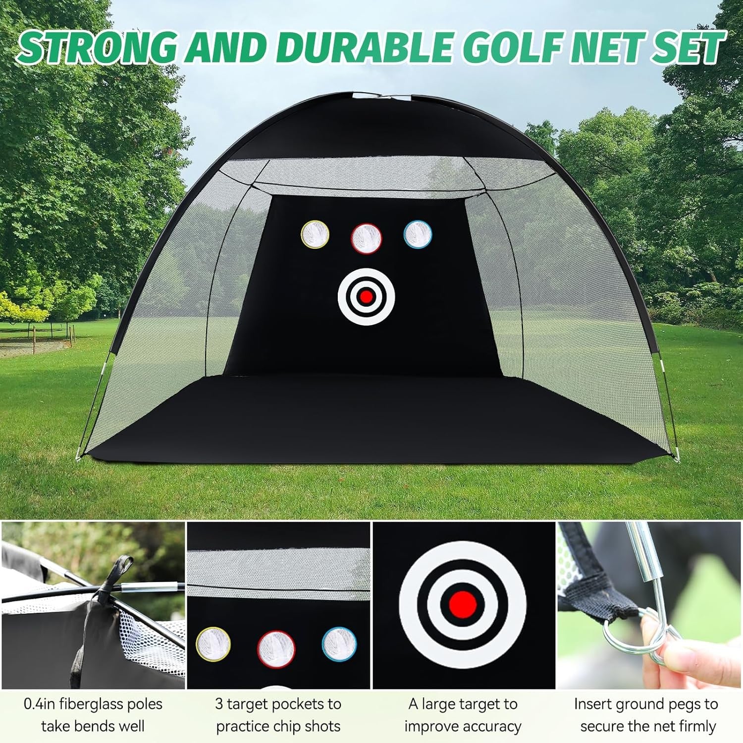 Golf Practice Net 10x7ft Garden Driving Cage with Mat & Balls Set