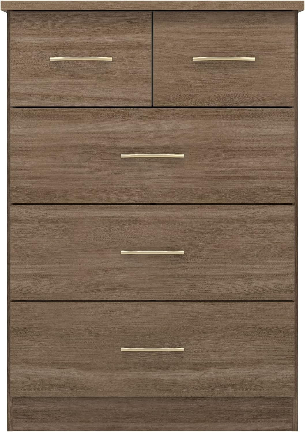 Rustic Oak 5 Drawer Chest of Drawers Tall Slim Bedroom Storage Cabinet