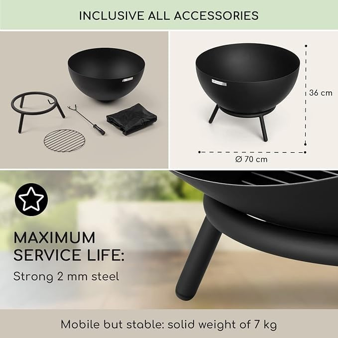 Outdoor Fire Pit Bowl with Tripod Stand – Weatherproof Garden Fireplace 66cm