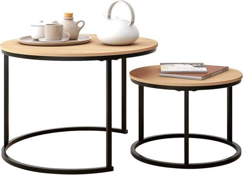 Round Nesting Coffee Table Set of 2 – Space-Saving Living Room Side Tables Oakdk