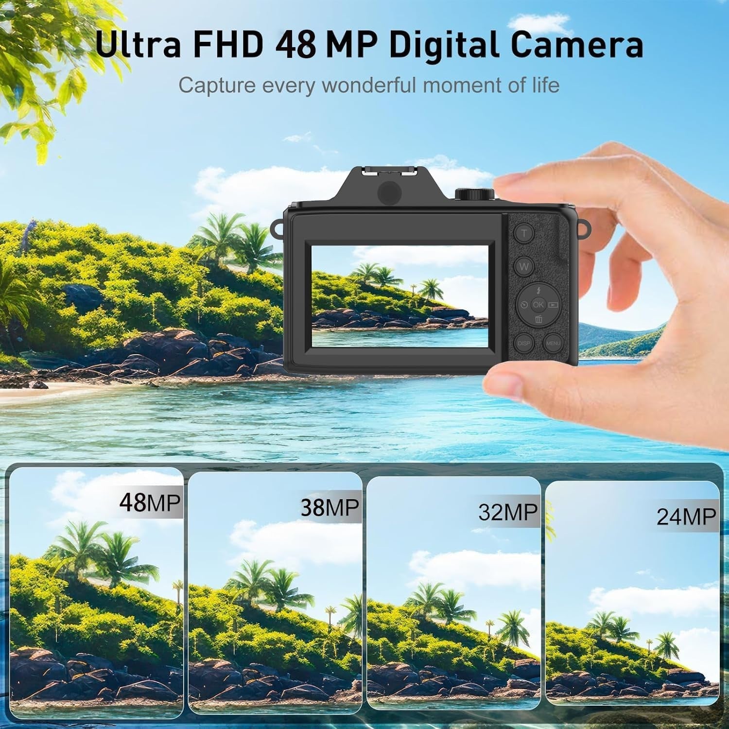 48MP 4K Digital Camera 6X Optical Zoom Vlogging Camera 32GB Dual Battery