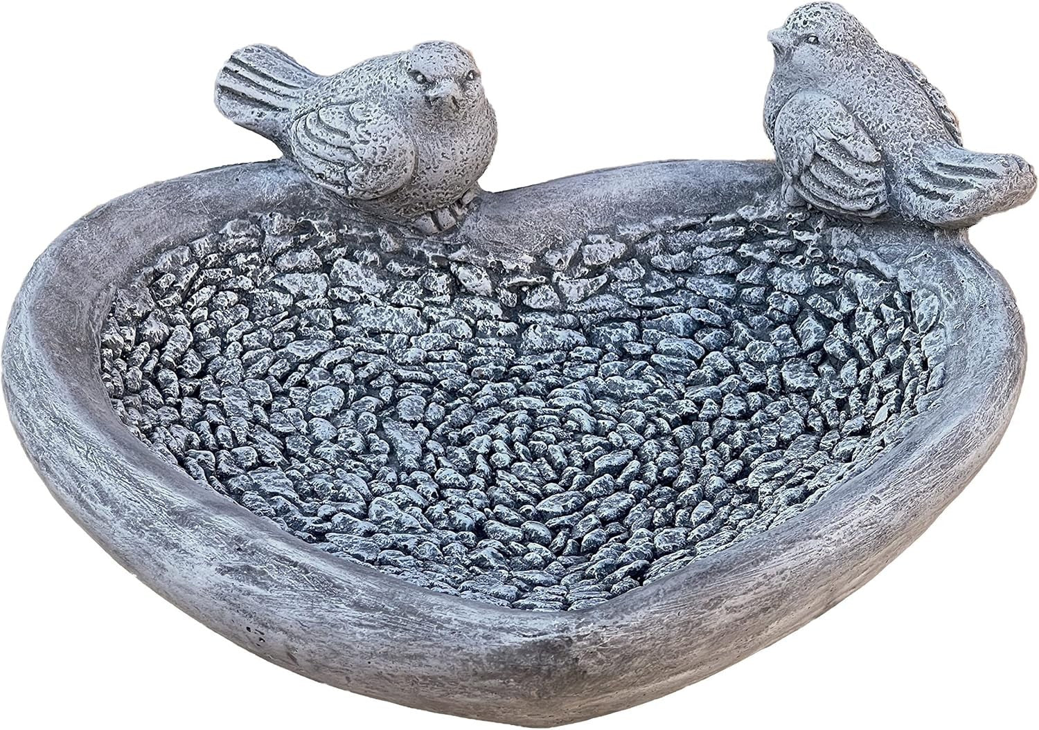 XL Stone Bird Bath 34cm | Frost-Proof Garden Bowl with 2 Birds Design