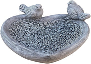 XL Stone Bird Bath 34cm | Frost-Proof Garden Bowl with 2 Birds Design