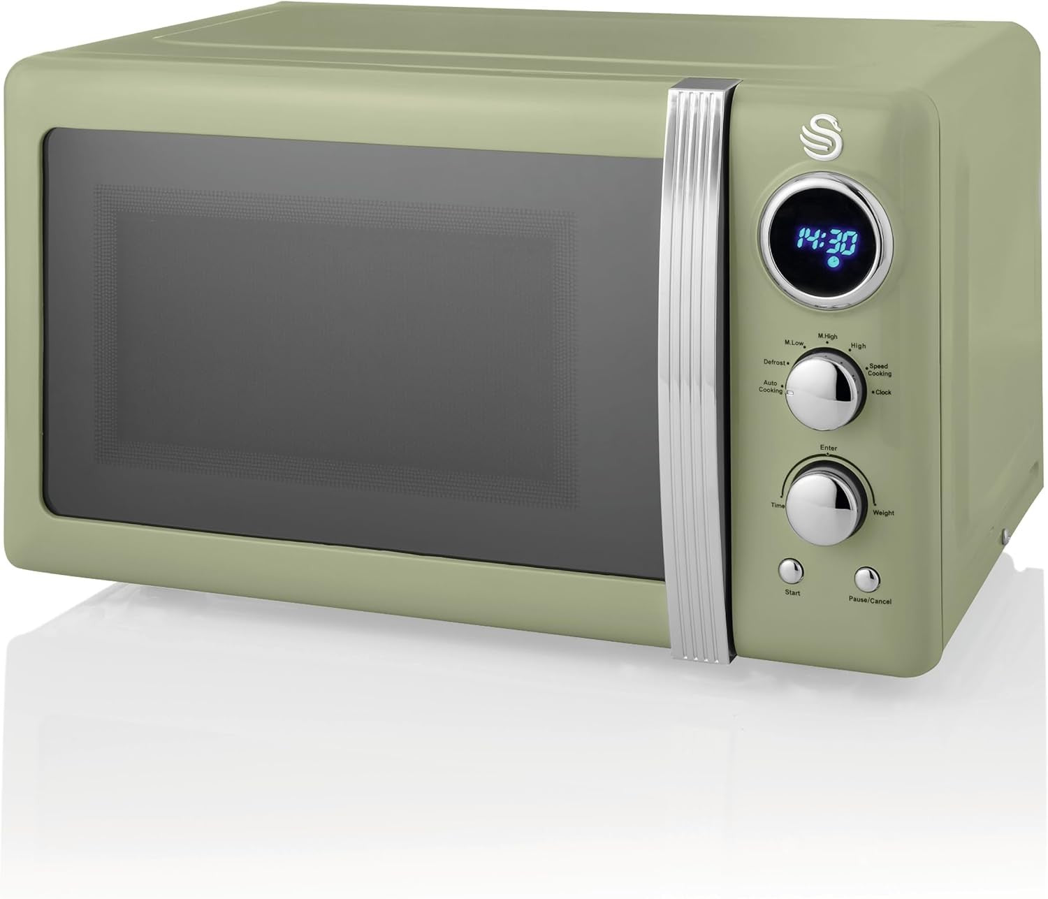 Green 20L Retro LED Digital Microwave 800W 6 Power Levels