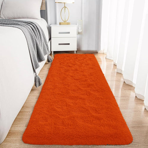 Rust Hallway Runner Rug 80x300cm Fluffy Thick Pile Non Slip Shaggy Carpet
