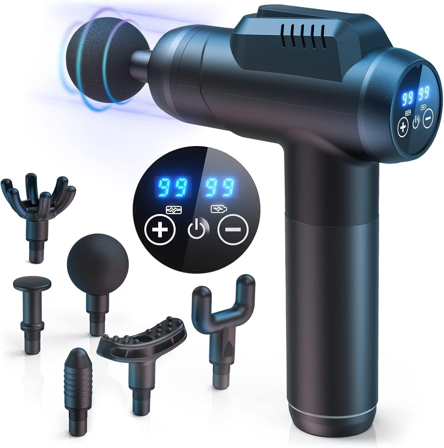 Deep Tissue Massage Gun 99 Speeds LCD Touch Screen 6 Heads Muscle Relief