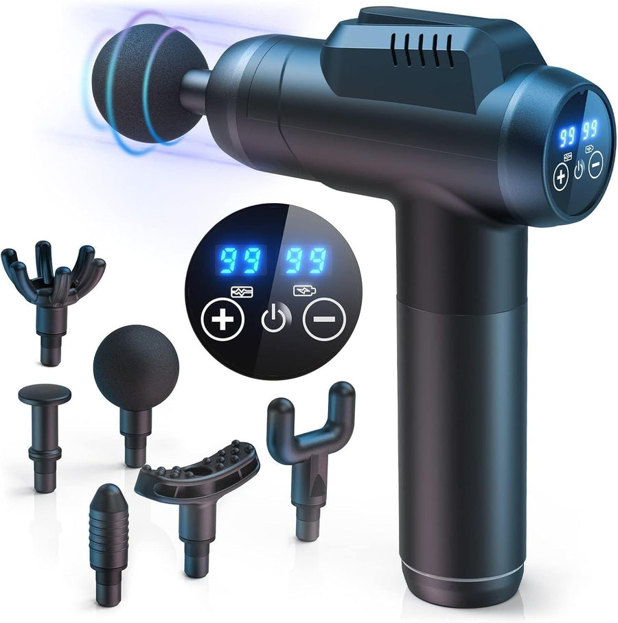 Deep Tissue Massage Gun 99 Speeds LCD Touch Screen 6 Heads Muscle Relief