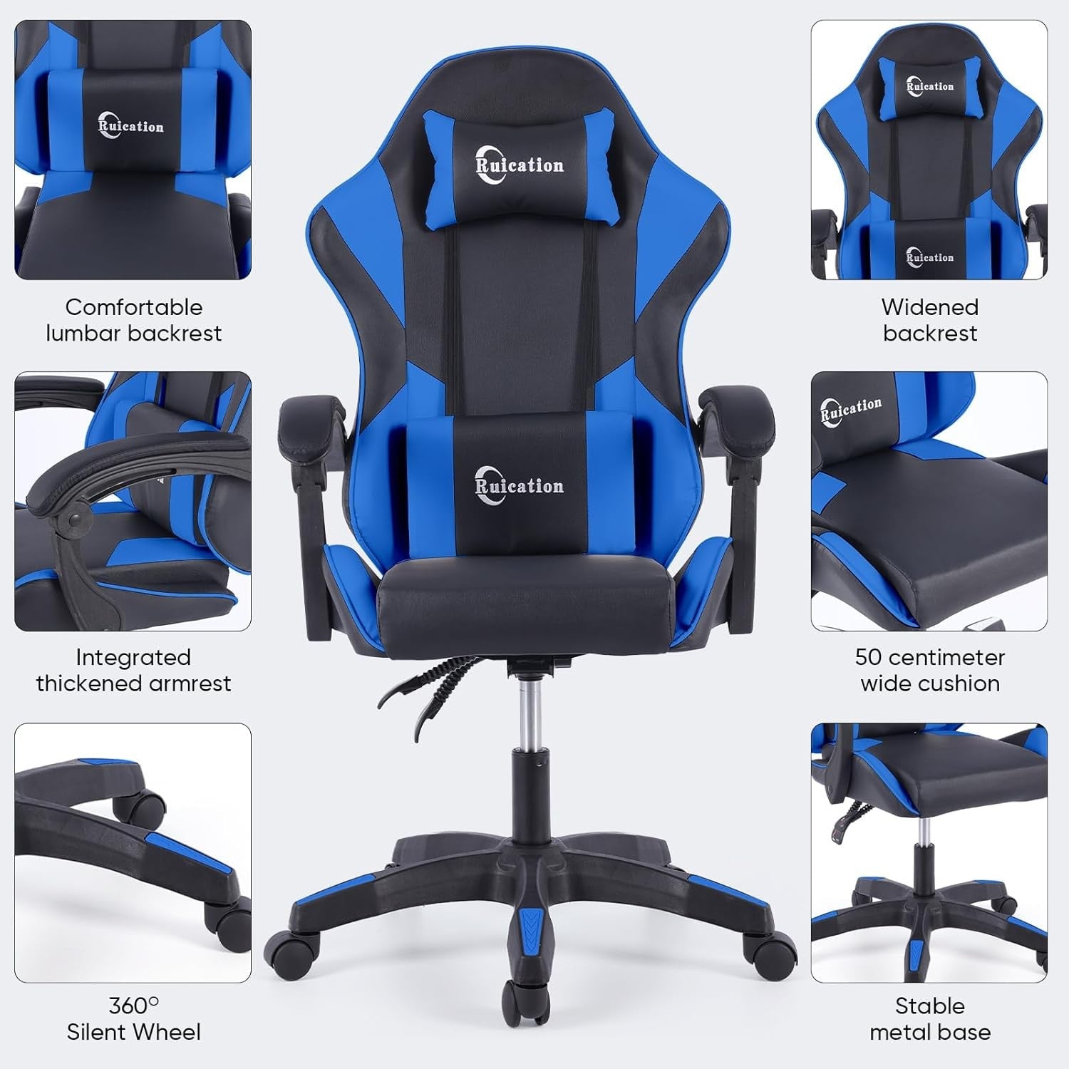 Ergonomic Gaming Chair Reclining Office Desk Chair Lumbar Support Blue