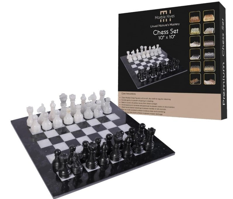 Luxury Handmade Marble Chess Set 10x10” – Elegant Stone Board + Weighted Pieces