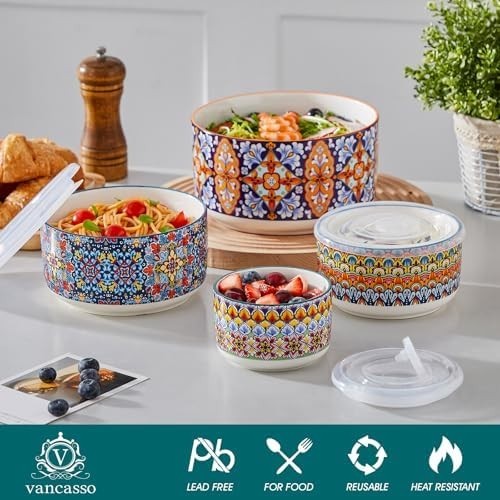 Bohemian 4-Piece Ceramic Nesting Mixing Bowls Set 60/36/20/10oz