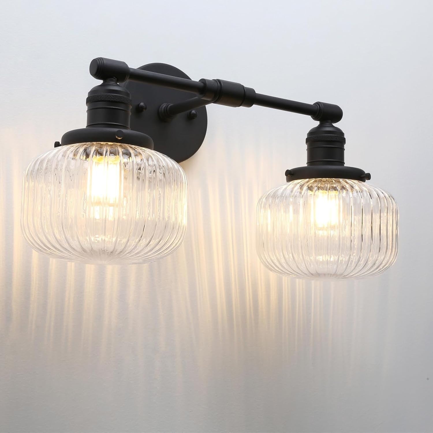 Industrial 2-Light Black Glass Wall Sconce | Vintage Bathroom Vanity Light