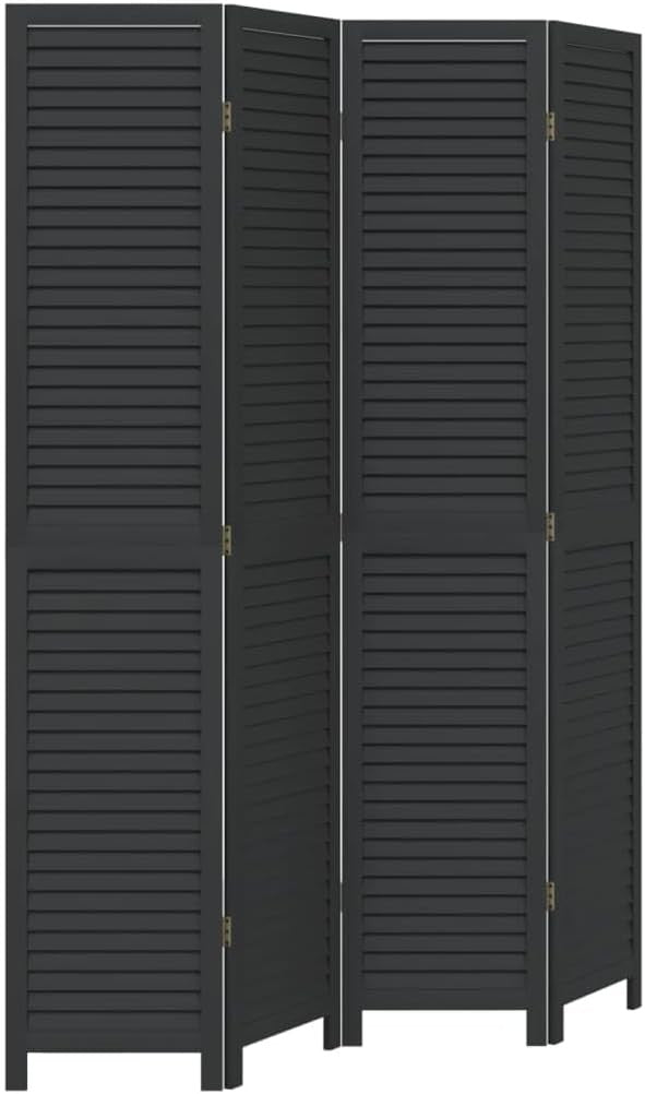 4 Panel Black Wooden Room Divider 145x200cm Folding Privacy Screen