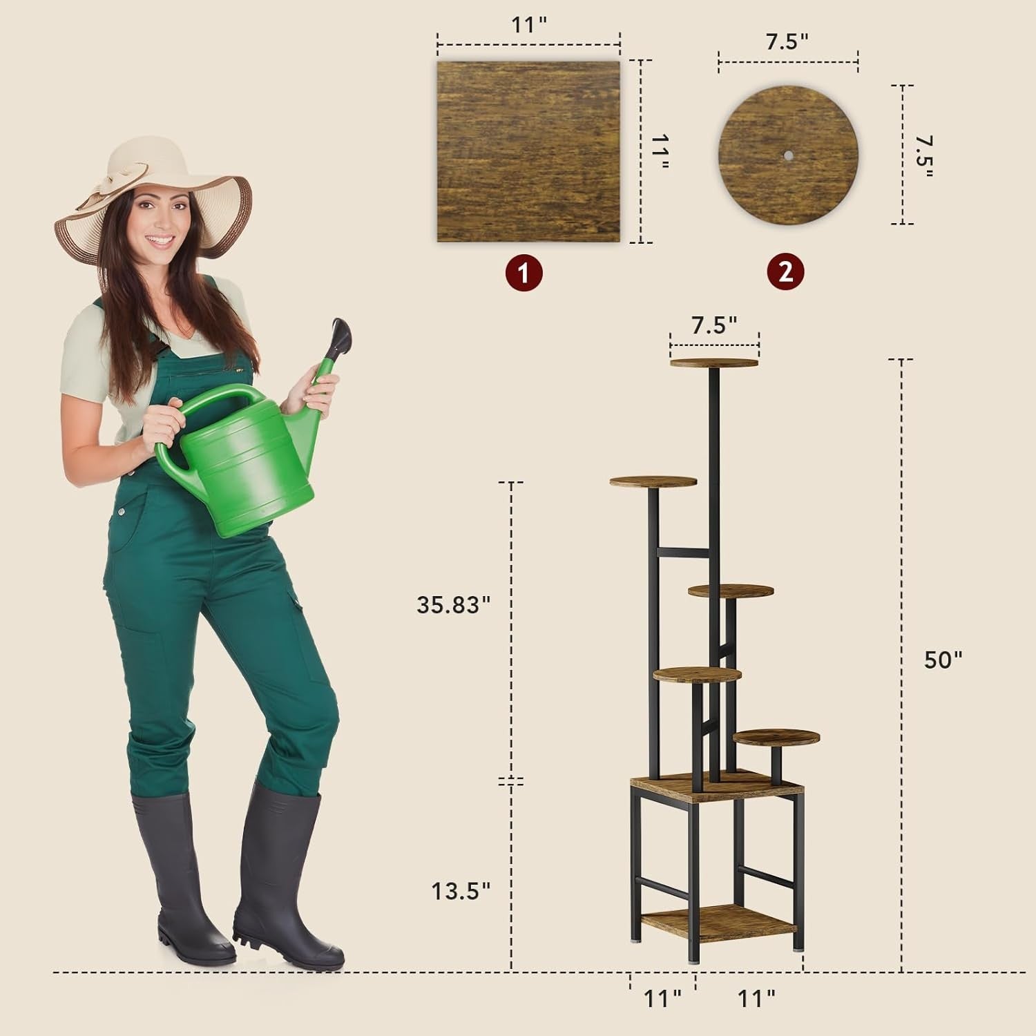 6-Tier Metal Plant Stand with Adjustable LED Grow Light | Tall Indoor Display Ra