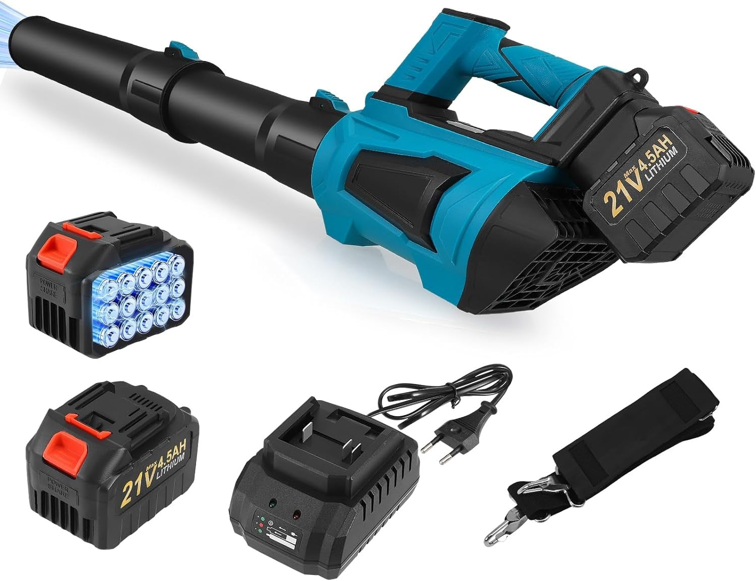 Cordless Leaf Blower 21V Dual Battery 5 Speed Turbo Handheld Garden