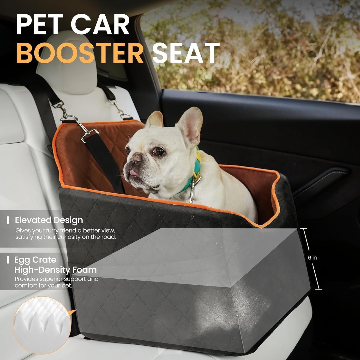 Dog Car Seat Booster Bed Thick Cushion Safety Leash Travel Seat 30lb