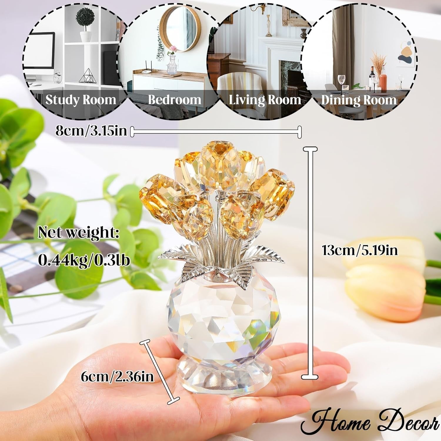 Crystal Tulip Flower Bouquet Ornament Gold – Luxury Glass Gift for Mum Wife