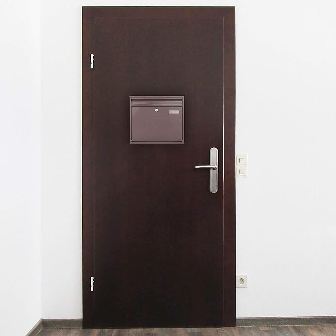 Wall Mounted Steel Mailbox Brown | Lockable Post Box | Slim Design 360x320mm