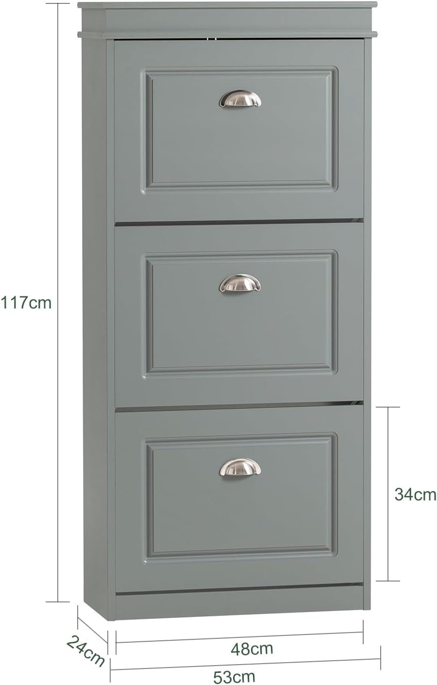 3 Flip-Drawer Slim Shoe Cabinet Storage Unit 53x24x117 cm Grey