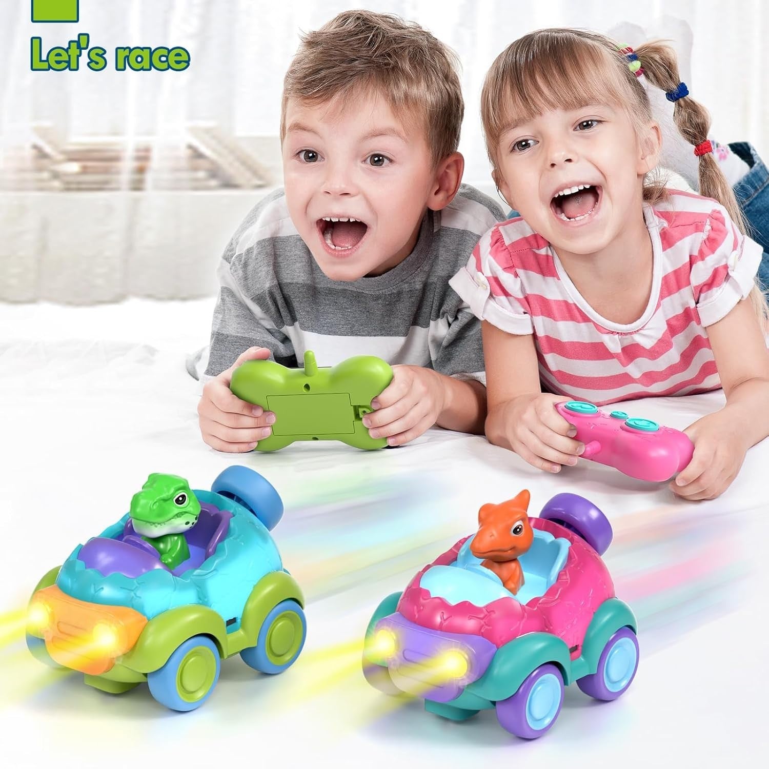 Castle Remote Control Dinosaur Cars 2 Pack Lights Music Rechargeable RC Toys Kid