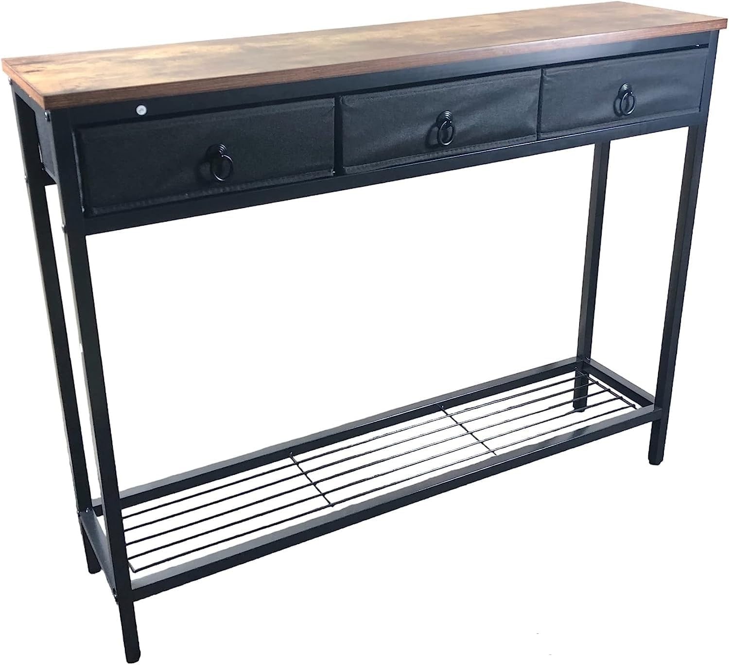 Slim Industrial Console Table with Storage, 3 Drawers & Shelf, Rustic Brown