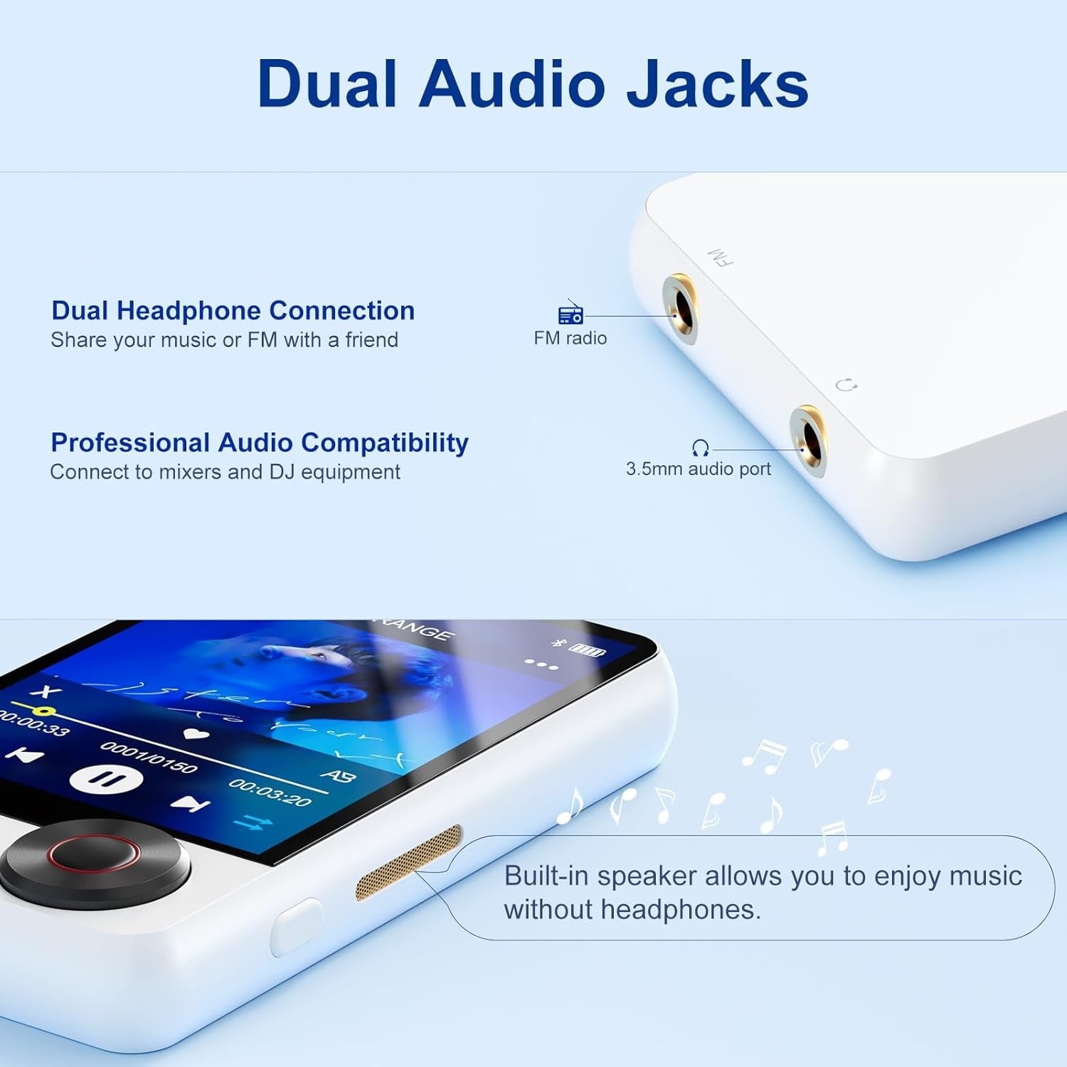 128GB MP3 Player Bluetooth 5.3 Touch Screen Speaker FM