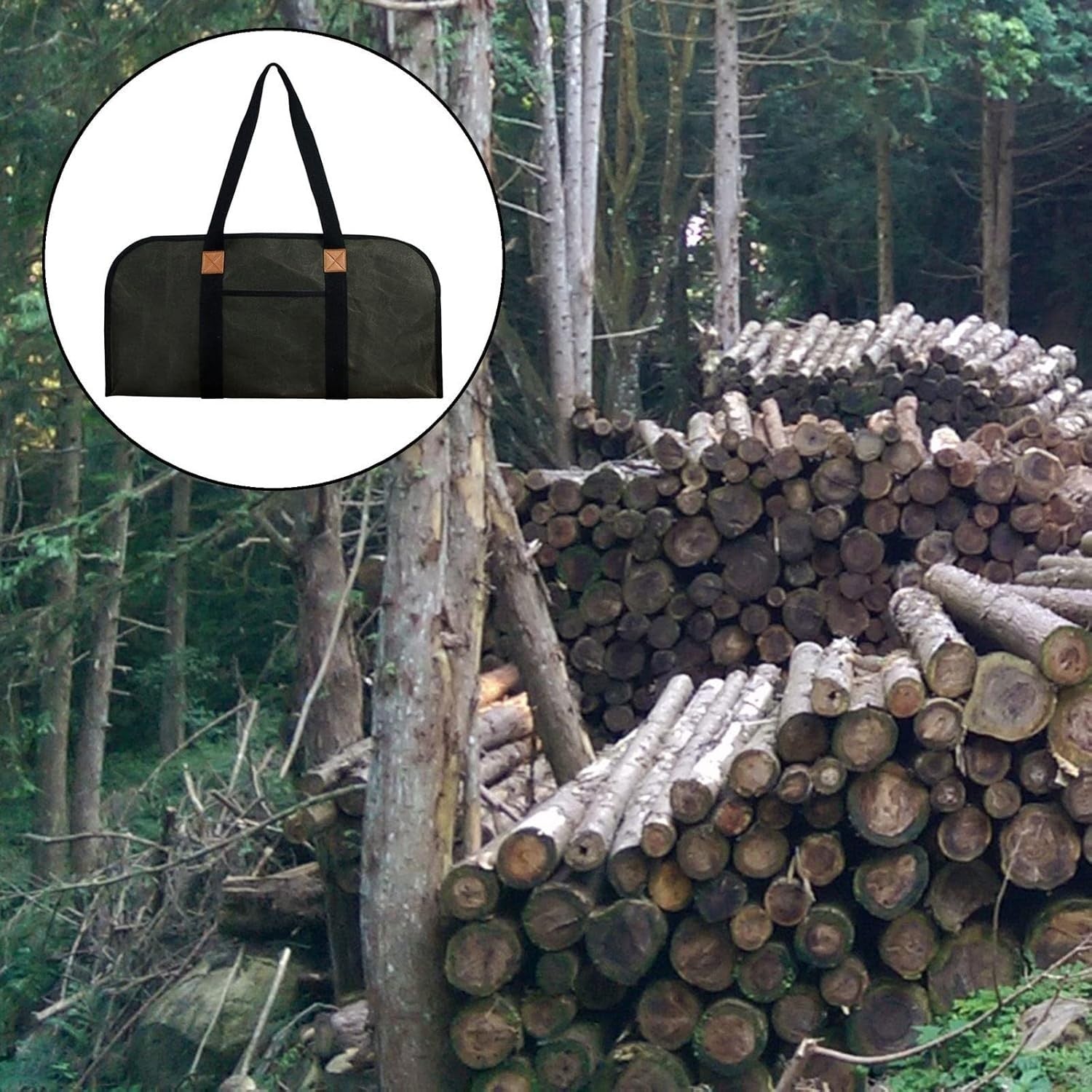 Heavy-Duty Firewood Bag Carrier Tote – Canvas Log Carrier, Foldable & Portable