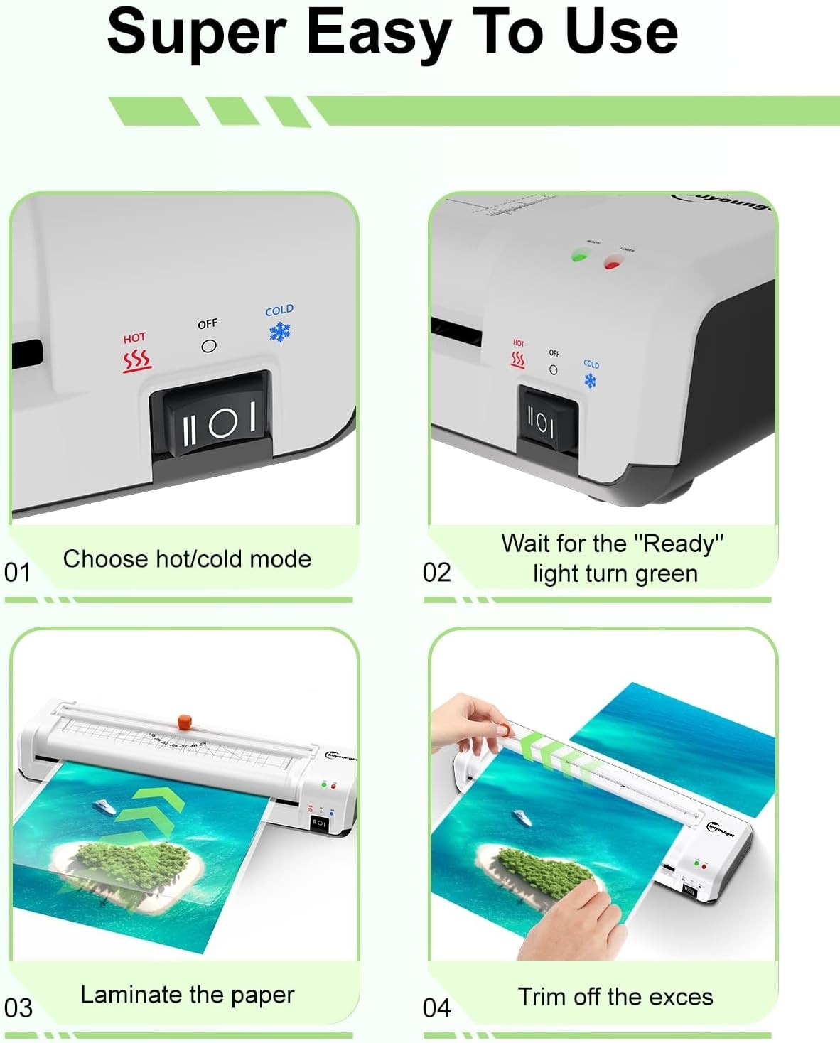 A3 Laminator Machine 90s Warm Up Hot Cold Anti Jam Cutter + 30 Pouches