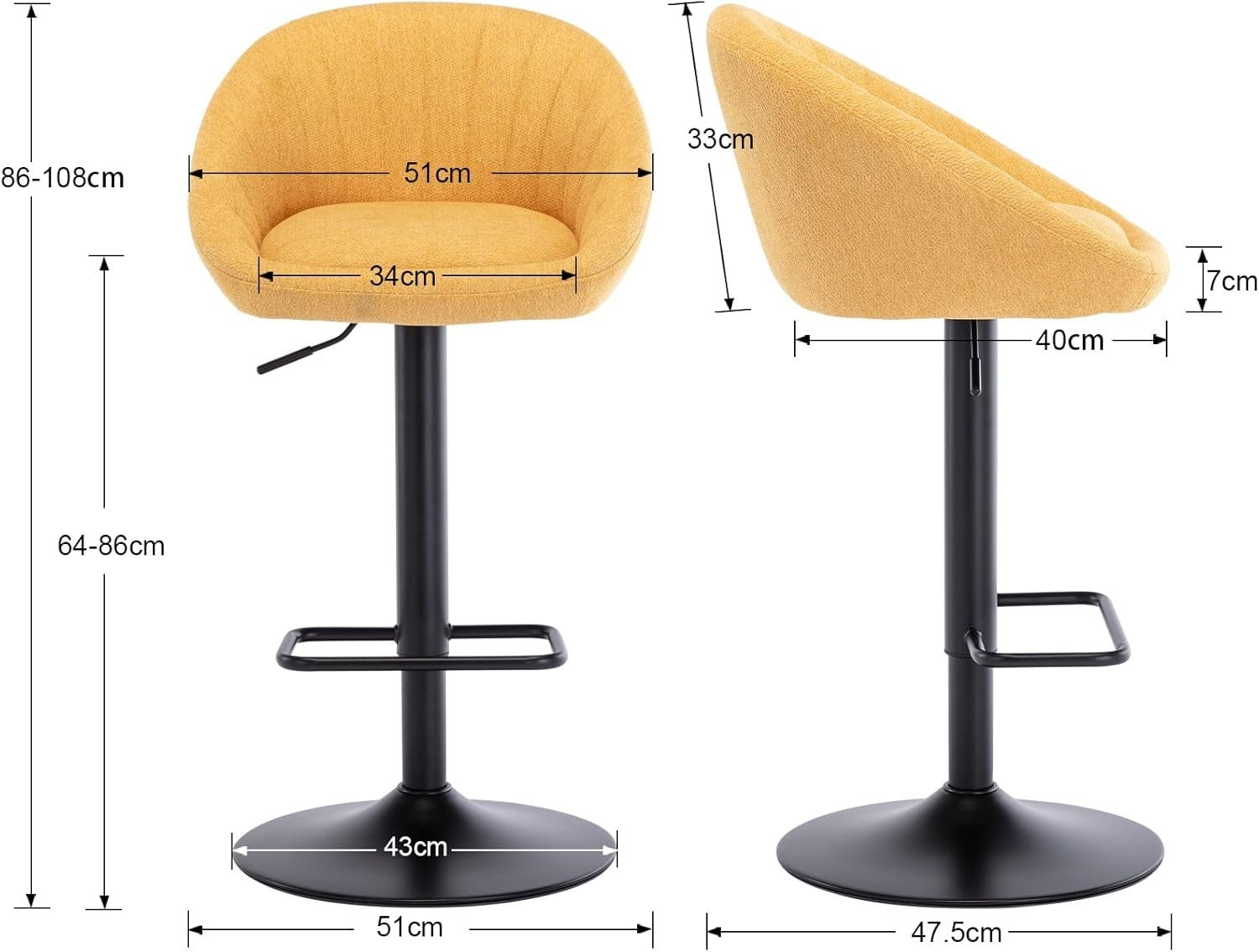 Yellow Modern L-Shaped Bar Stools Set of 4 – Comfortable Swivel Seats