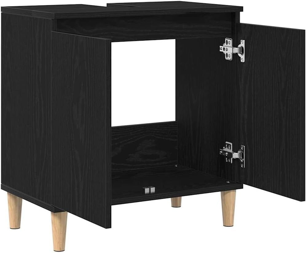 Black Oak Under Sink Bathroom Cabinet – Modern Vanity Storage Unit 58x33x60cm