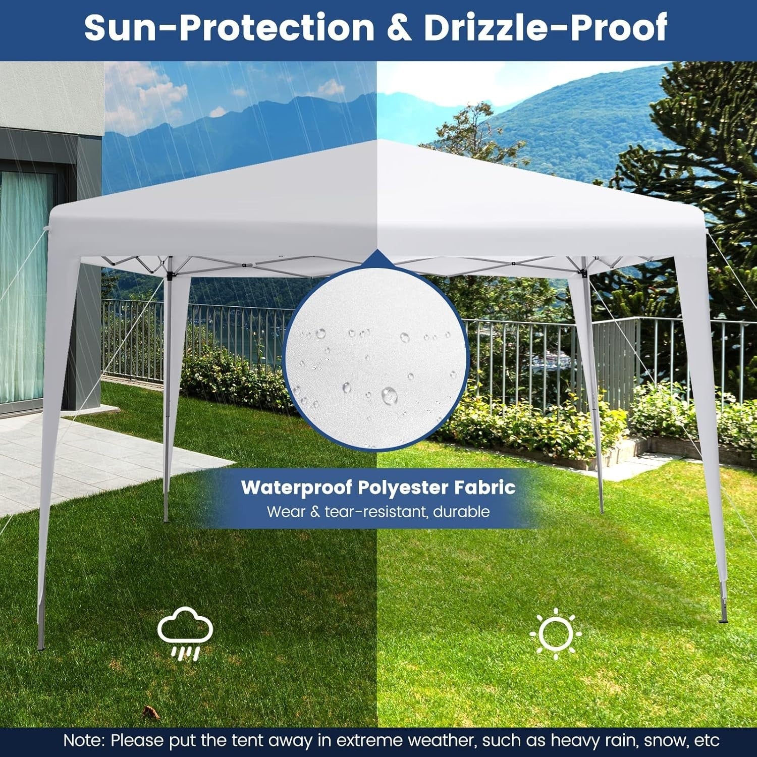 3x3m Pop Up Gazebo Adjustable Waterproof Outdoor Canopy w/ Roller Bag White