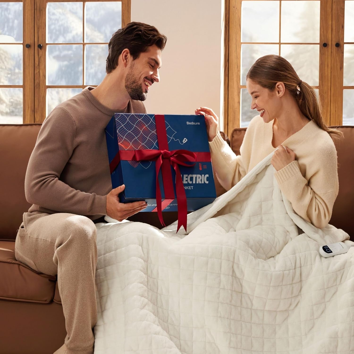 White Quilted Electric Heated Throw Blanket 6 Heat Timer Fast Warm 160x130cm